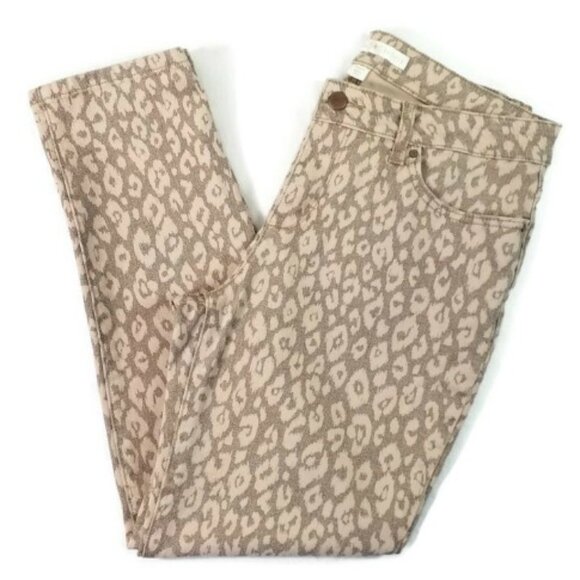 Boston Proper Pale Pink Gold Shimmer Animal Print Denim Jeans Womens 8 EUC - Picture 6 of 16